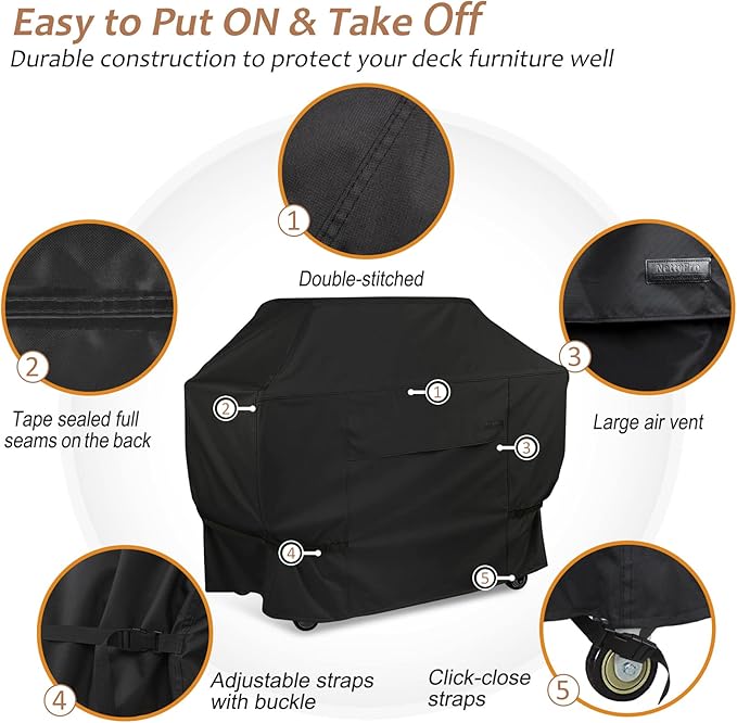 NettyPro Grill Cover for Outdoor Grill 64 inch, Waterproof Heavy Duty Gas BBQ Cover for Outside Weber, Char-Broil, Brinkmann, Jenn Air, Nexgrill 3-4 Burners Barbecue, Black
