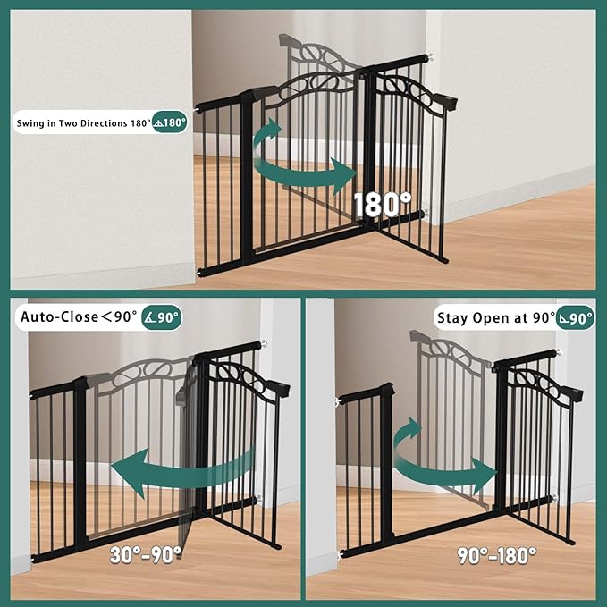 Fairy Baby 70.9"-76.3" Extra Wide Baby Gate for Stairs Doorways, Pressure Mount Pet Gate Auto Close Safety Child Gate, Long Large Dog Gate Indoor for House, 71 72 73 74 75 76 Inches Wide, Black