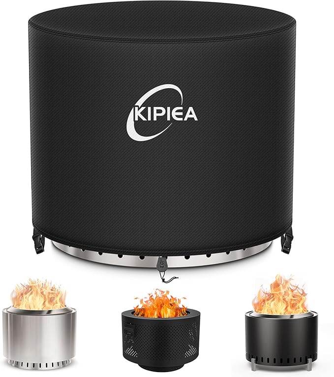 Kipiea Round Fire Pit Cover for Solo Stove Yukon - 100% Waterproof Smokeless Fire Pit Cover, Upgraded 600D Strong Tear and UV Resistant - 28" Dia X 16" H