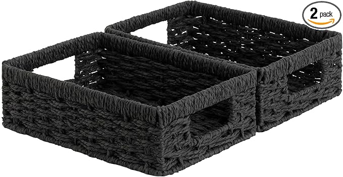 StorageWorks Small, Pantry Baskets, Wicker Storage Baskets for Organizing, Shelves, Pantry Organizers and Storage, Black, 2-Pack