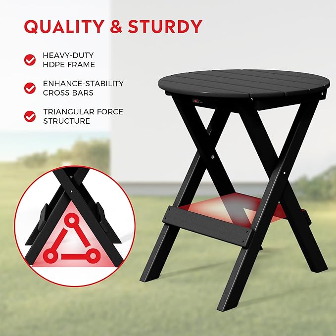 Costaelm Paradise 3-Piece Outdoor HDPE Folding Patio Bistro Table and Chairs, Black