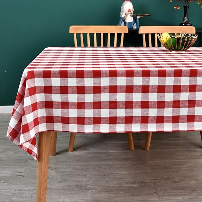 Gingham Table Cloth for Rectangle Tables red Checkered Plaid Tablecloth Heavy Duty Cotton Blend Washable & Wrinkle Table Cover for Outdoor Kitchen Dining Picnic Camping (60x102 Inch)