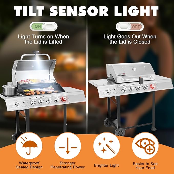 Auto On/Off Grill Light for Blackstone & Weber, Outdoor BBQ Light with Gravity Sensor, LED Griddle Accessory, Perfect Gifts, Stocking Stuffers for Men Dad Husband, Mens Gifts