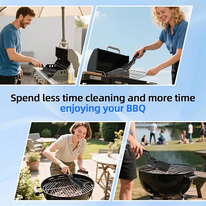 Upgraded Electric Grill Brush, Cordless Rechargeable Grill Cleaning Brush with Adjustable Angle, Stainless Steel Brush Head, 3-Speed Power, 90-Min Runtime, Waterproof Cleaner for BBQ Grates (Black)