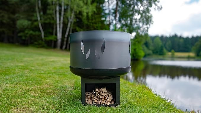 Fire Pit Spark Screen 31.5" – 2-Piece Heavy Duty Steel Mesh Cover with Handle – Rust Patina Finish – Outdoor Fire Bowl Spark Guard for Patio & Backyard Safety (31.5" Flame Guard)