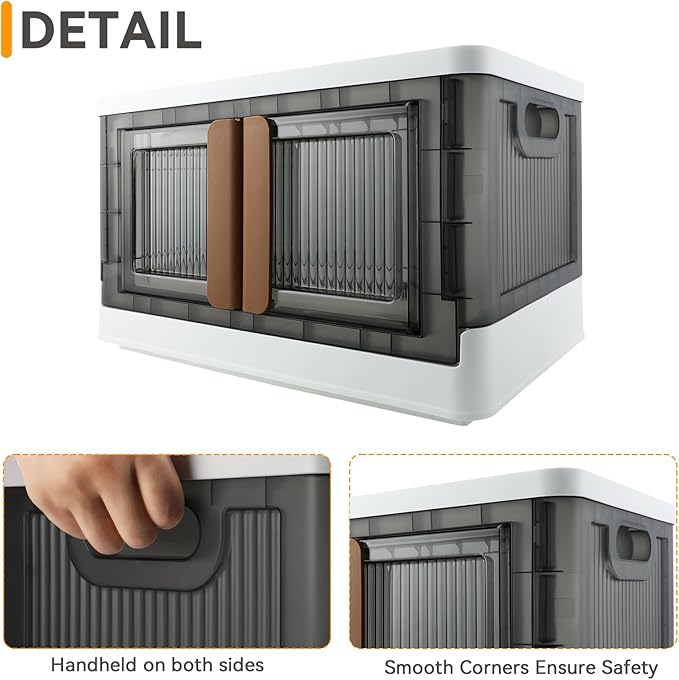 Storage Bins, Plastic Cabinet, 8.4 Gallon Capacity (32L Per One), 4 Pack, Stackable Collapsible Drawer, with Door and Buckle, Organizer for Home and Office, Transparent