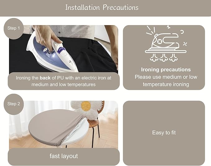 Round Fitted PU Tablecloth with High Elastic Edge 51 Inch Dia Waterproof Oil Proof Table Cloth Anti-Scald Stain-Resistant Wipeable Table Cover for Indoor Outdoor Picnic (Grey,51" Dia)