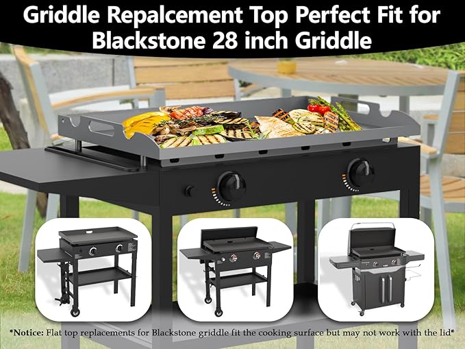 Upgrade Flat Top Griddle Replacement Top for Blackstone 28" Griddles 1517 1803 1924 1883, Steel Griddle Top Replacement for 28 Inch Blackstone with Rear Grease System & Handy Handle
