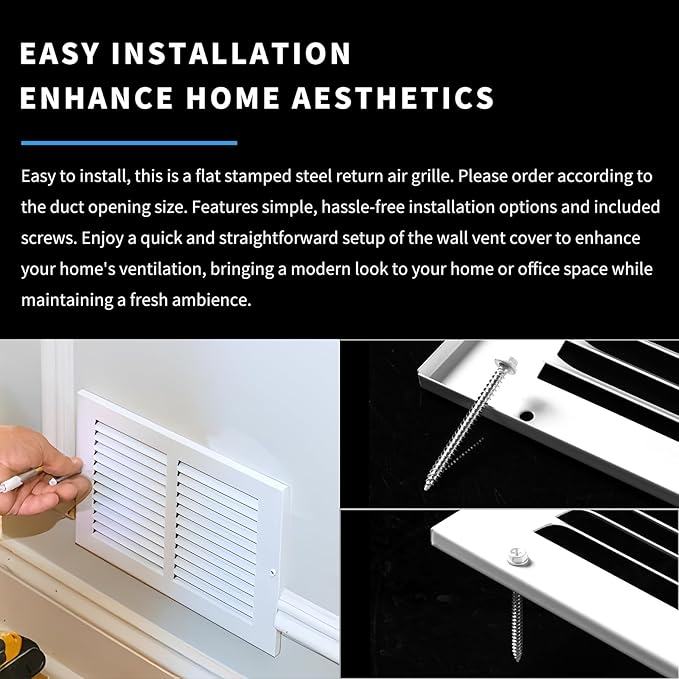 10x10 Vent Cover(Duct Opening Size),Air Return Vent Cover,Flat Vent Cover,Rejillas De Aire Acondicionado para Casa,Return Air Grilles,Outer Dimensions:11.75"W X 11.75"H(10"W x 10"H, Duct Opening)