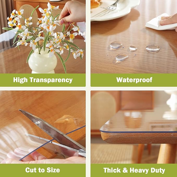 Clear Table Protector 20 x 30 Inch, 1.5mm Thick Plastic Table Cover, Waterproof PVC Clear Table Cover Protector, Desk Protector Mat, Writing Desk Pad for Desktop, Coffee & Dining Room Table