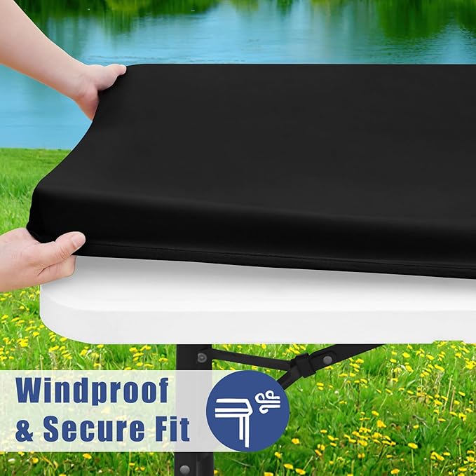 Spandex 6 Foot Rectangle Table Cloth 6 Pack, Elastic Fitted Tablecloths for Picnic, Stretch Washable Patio Table Cover for Outdoor, Camping, Banquet and Parties (Black, 30"x48")