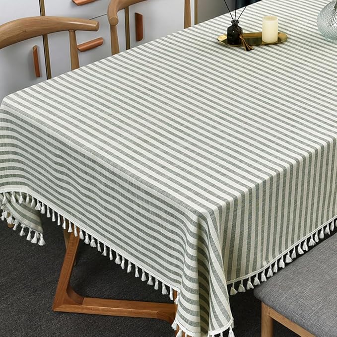 TruDelve Cotton Square Tablecloth Olive Green Striped Tablecloths Spring Outdoor Table Cloth for Picnic Table Cover (Green,55"x 55",Square)