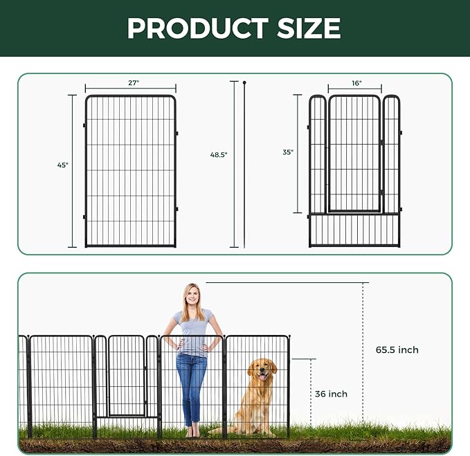 FXW Garden Fence Outdoor for The Yard – 45in(H) x 71.3ft(L) Heavy Duty Metal Animal Barrier for Dog and Rabbit, Decorative Dog Fence, 32 Panels, Black