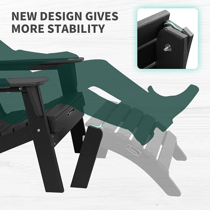 FUNBERRY Folding Adirondack Ottoman Set of 2, HDPE All Weather Outdoor Foot Rest, Easy Storage Patio Footstool, Ottomans and Footstools for Outside