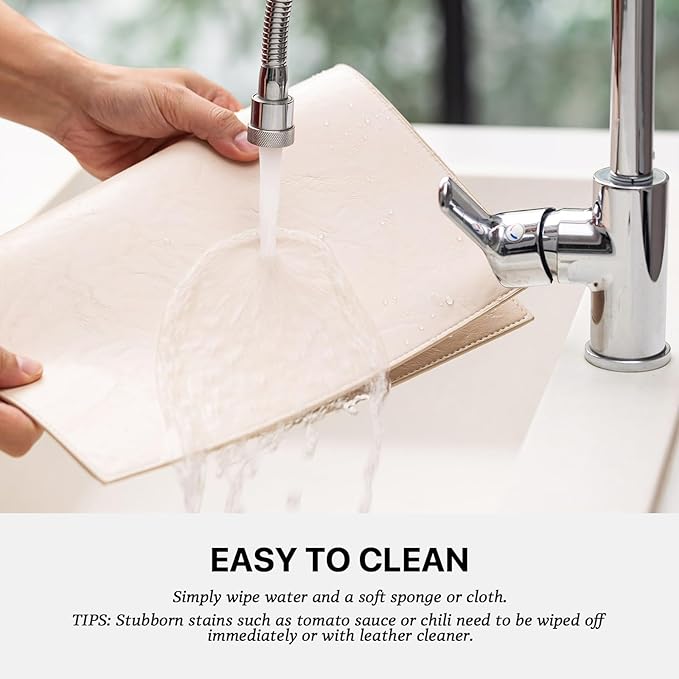 Faux Leather Placemats Set of 4 Vinyl Washable Wipeable Table Mats for Kitchen Dining Table Heat Resistant Waterproof Modern Indoor/Outdoor Placemats Non-Slip Easy Clean Place Mats (Beige)