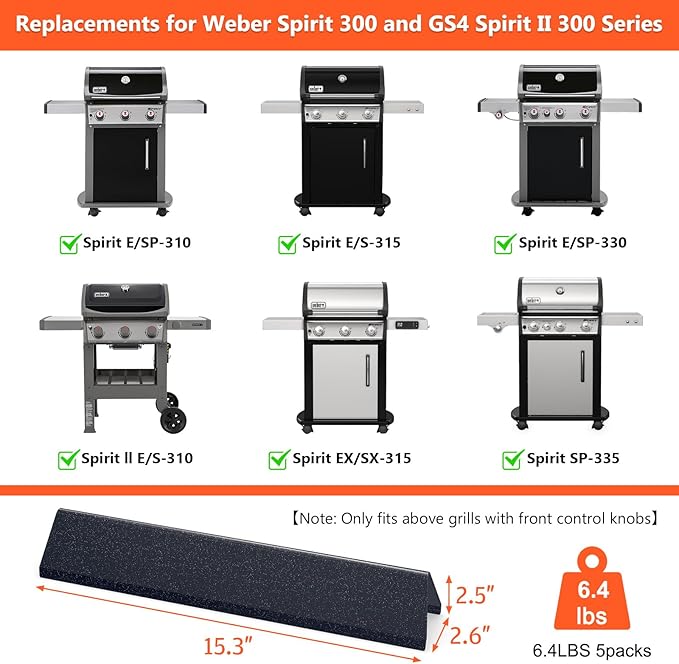 15.3" Flavorizer Bars for Weber Spirit 300 & GS4 II 300 Series, Spirit E310 E315 E320 E330 S310 S315 S320 S330 Grills with Front Control Knobs, Spirit 310 Replacement Parts for Weber 7636 69797 68843