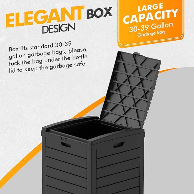 38 Gallon Outdoor Trash Can with lid,Waterproof,UV-Resistant Resin Garbage Can,Lockable Lid and Drip Tray,Trash Bin for Patio,Kitchen, Backyard and Deck(Black)