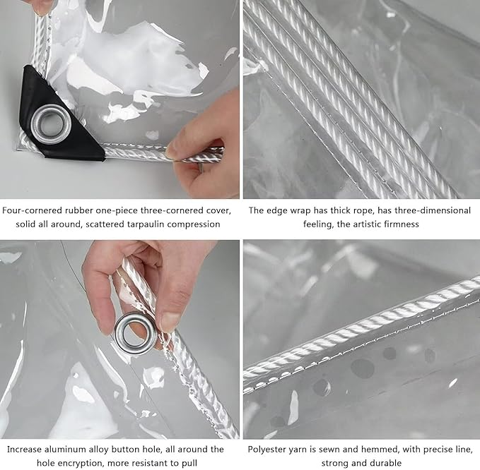 Clear Tarp with Grommets,Transparent Heavy Duty PVC Vinyl Tarpaulin， Anti-Tear Waterproof ，14Mil Clear Awning Canopy Patio Enclosure,for Home Garden Outdoor（10' x 20'）