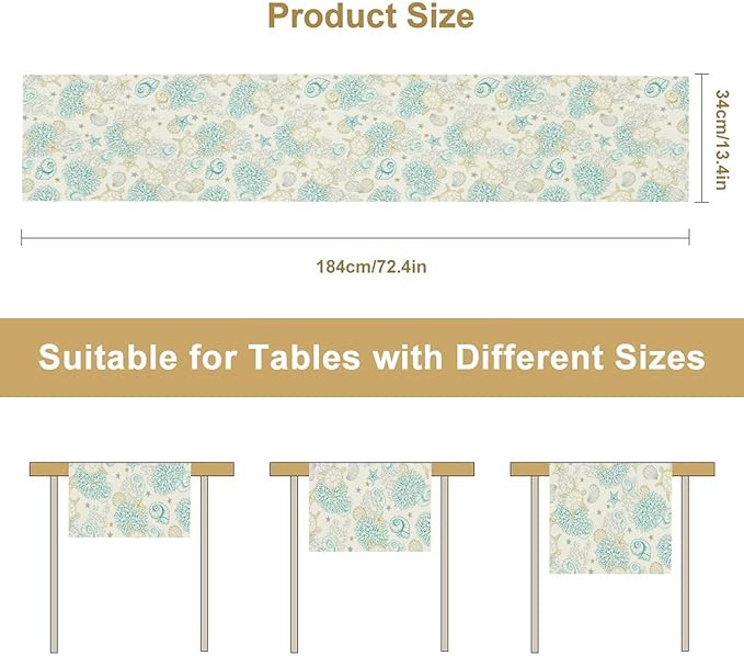 Ocean Coastal Table Runner, Nautical Summer Beach Coral Sea Turtle Table Runner for Kitchen Coffee Dining Bedroom Living Room Dinner 13x36in