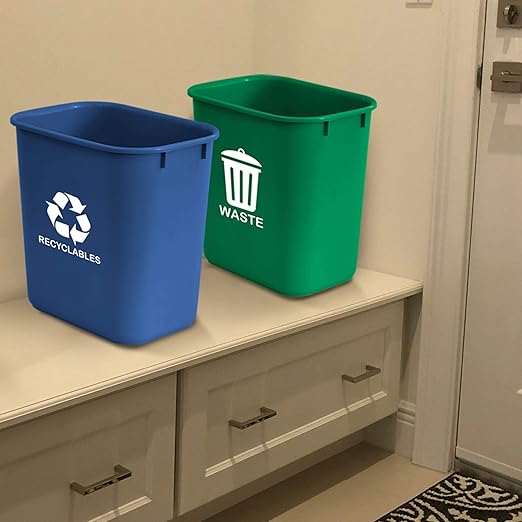 Acrimet Wastebasket Bin for Recycling and Waste, 6.75 Gallon/ 27 Quart/ 24 Liter (Plastic) (Green and Blue) (Set of 2)