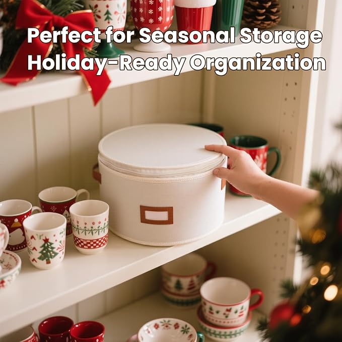 HOMELUX THEORY Hard Shell China Storage Containers, 6pc Ivory Mug & Plate Storage Box, Kitchen Storage Bins With Lids, Heavy Duty Moving Box with Handles for Dishes, Glassware, Stemware, Cup & Mug