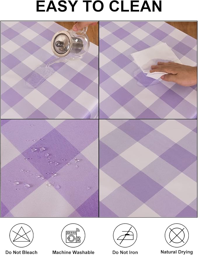 Cupuamon 2 Pack Waterproof Polyester Fabic Rectangle Checkered Tablecloth，60x102 Outdoor Table Cloth，Oil Stain Prevention Table Cloth for Pinics and Parties（Lavender and White）