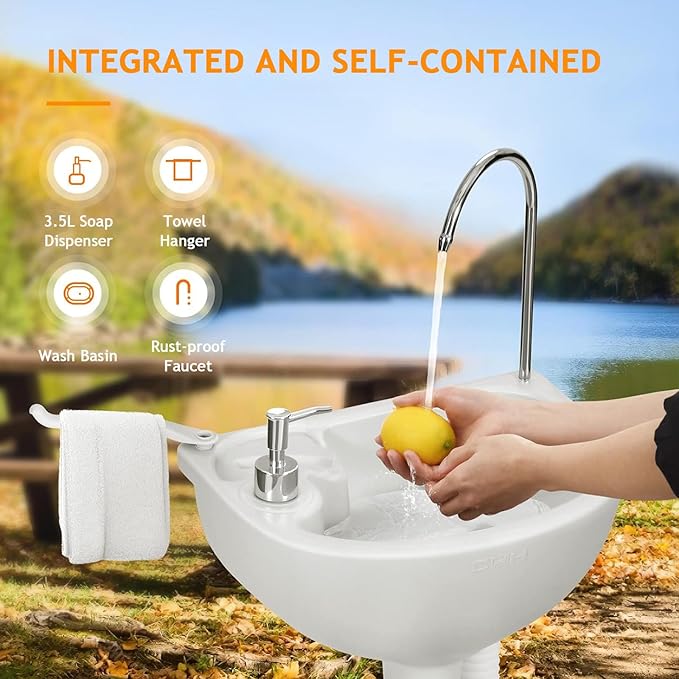 Portable Hand Washing Station, Camping Sink Wash Hand Basin with Wheels, Towel Holder & Soap Dispenser, for Outdoor Events, Gatherings, Garden, Worksite,Washbasinonly
