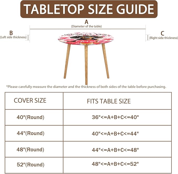 Valentines Day Round Fitted Tablecloth with Elastic Pink Love Heart Dog Circle Table Cloth for 40-44" Tables Wipeable Waterproof Washable Valentine Puppy Table Cover for Picnic Dining Party Decor