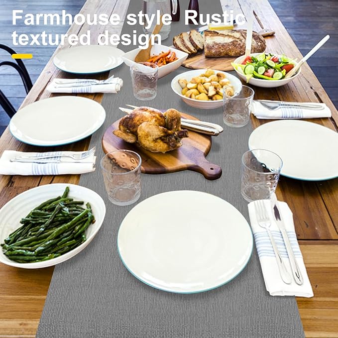 Wipeable Table Runner, Thick Farmhouse Dresser Runner, Rustic for Kitchen, Bedroom, Living Room, Indoor and Outdoor (72'', Grey)