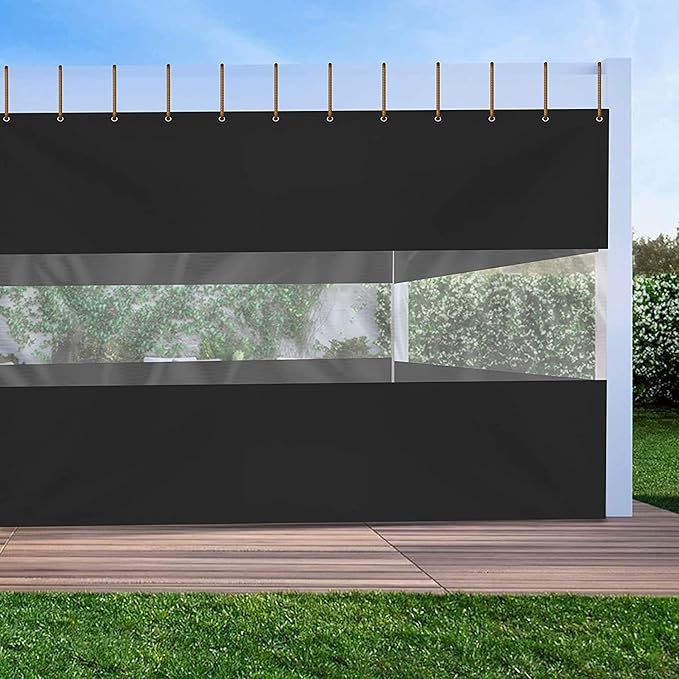 Covers & all Outdoor Clear Panel Curtain, 12 oz Vinyl Outdor Curtains for Patio, Waterproof & Weather Resistant Tarp with Brass Grommets for Pergola, Porch, Gazebos, Balcony (13'H x 10'W feet, Black)