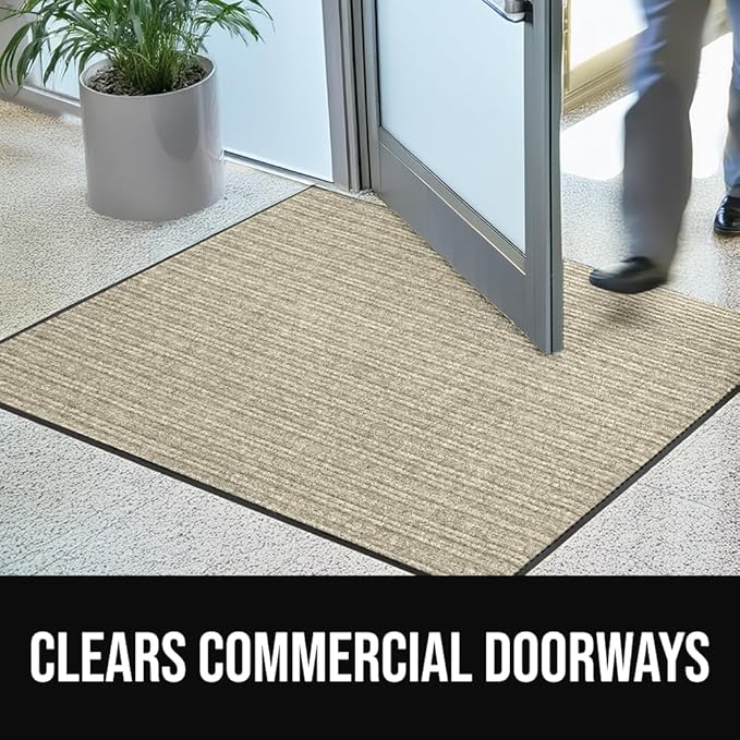 GORILLA GRIP Waterproof Traffic Guard Door Mat, 2 Pack Heavy Duty Entryway Mats, Strong Rubber Back Commercial Utility Rugs for Office Hallway, Garage Floor and Home, Low Profile Carpet, 29x17, Beige