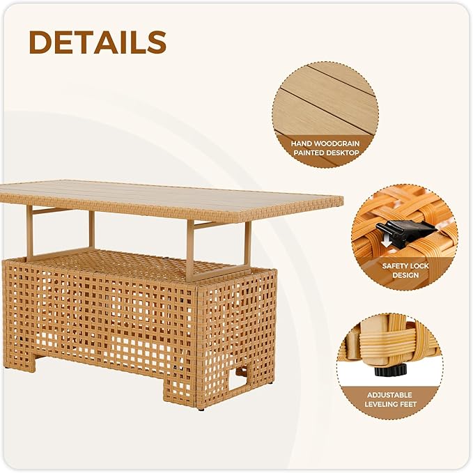 Grand patio 8-Piece Wicker Patio Furniture Set with Lift Top Coffee Storage Table, Outdoor Conversation Set Sectional Sofa with Water Resistant Thick Cushions, Cream