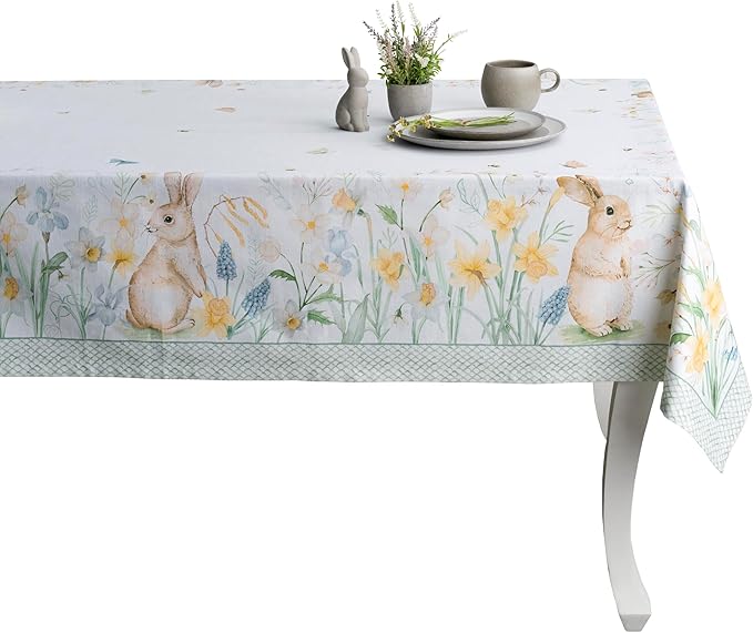Maison d' Hermine Table Cloth Rectangle Table 100% Cotton 70 x 90 Inches Tablecloth Reusable Decorative for Dining Room, Farmhouse, Home, Party, Festive & Wedding Spring Summer - Easter Dew
