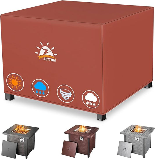 Zettum Fire Pit Cover Square 36 Inch - Outdoor Firepit Cover Heavy Duty & Waterproof, 600D Patio Fire Table Covers Gas Fire Pit Accessories Fit 34" Yaheetech Firepit Brown - 36 x 36 x 20 Inch