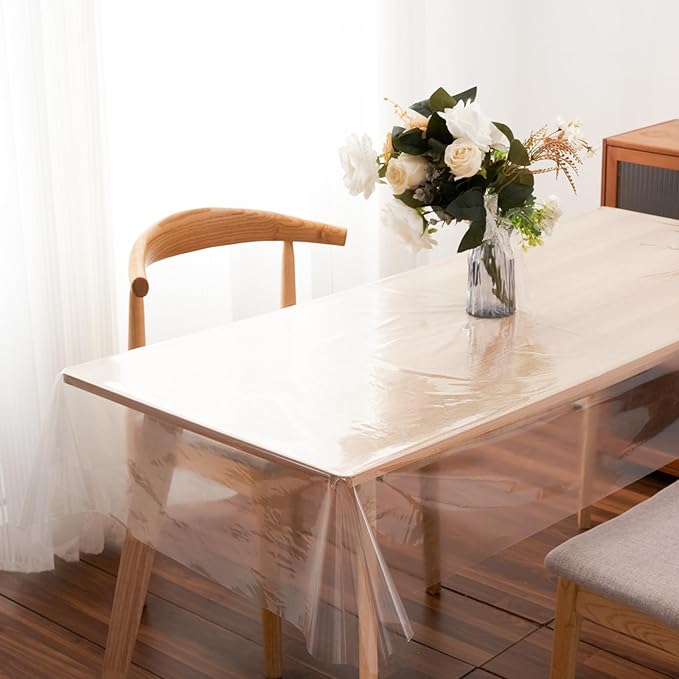 Clear Plastic Tablecloth Protector Rectangle 54x78 inch Waterproof Oilproof Stain Resistant Wipeable Table Cover for Dining Tables