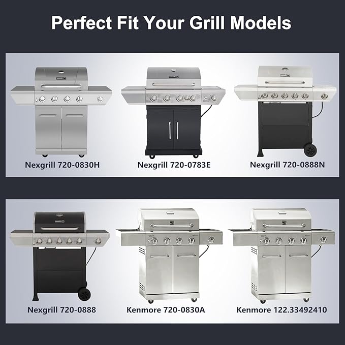 Grill Replacement Parts for Nexgrill 4 Burner 720-0830H, 720-0783E, 720-0888, 720-0830A, 720-0888N, Adjustable 24''-30'' Grease Tray, Cooking Grates, Heat Plates Shield, Burner Tubes and Igniters.