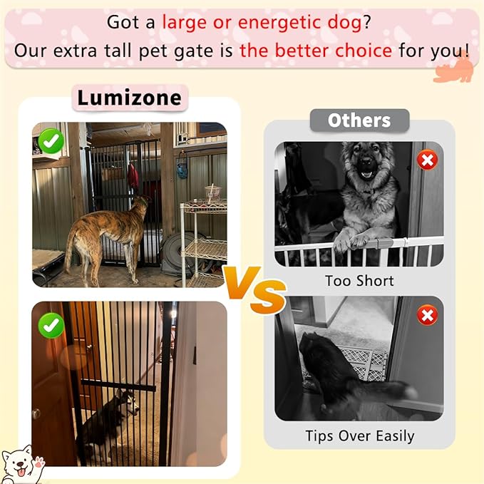 Lumizone Extra Tall Pet Gate 55.12" High Pressure Mounted 59.25"-63.38" Extra Wide (9 Sizes) 1.37" Gap for Cat Dog Stairs Doorway Hallway No Drilling Auto-Close (59.25"-63.38" W, Black)