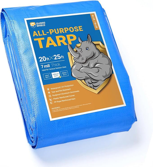 GUARD SHIELD Blue Tarp Waterproof 20x25 Feet Medium Duty All Purpose Poly Tarps Cover 7mil