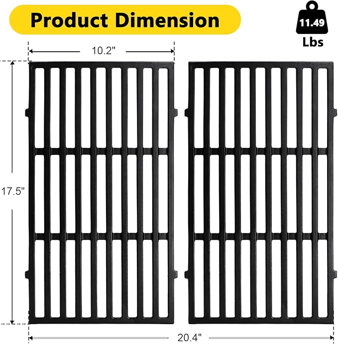 7637 17.5 Inch Grill Grates Replacement for Weber Spirit & Spirit II 200 Series with Front Control, Cast Iron Cooking Grates for Weber Spirit E210 E220 S210 S-220 Spirit II E-210 Gas Grills