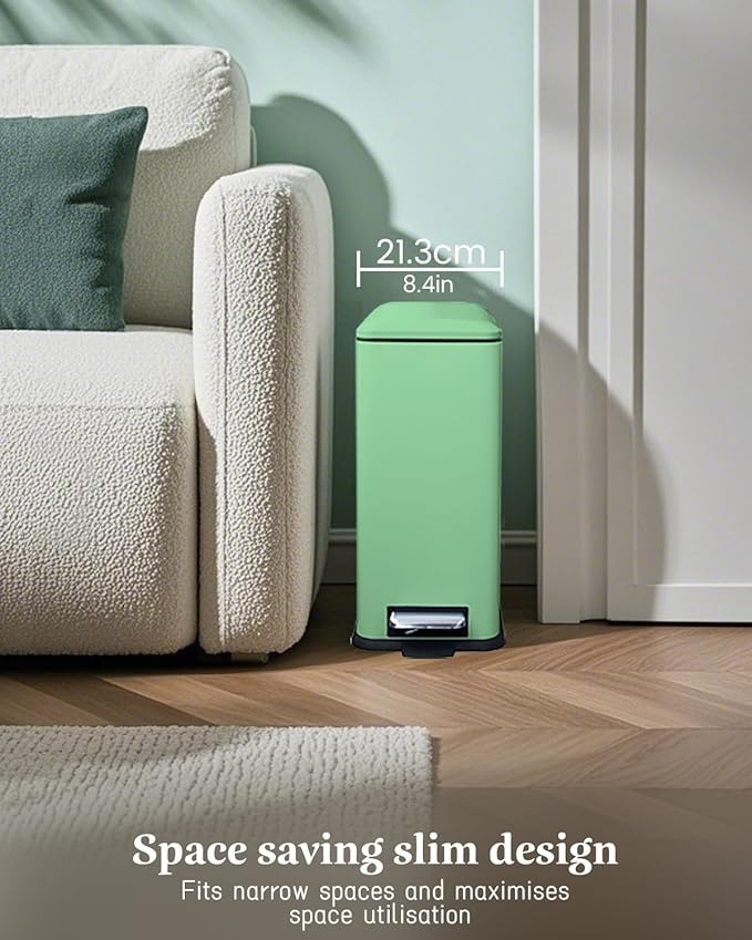 JM.YIPENG Bathroom Trash Can, 16.7L / 4 Gallon Rectangular Trash Can with Lid, Inner Bucket, Step Pedal, Stainless Steel Medium Garbage Can for Kitchen, Living Room, Office, Dorm, Green