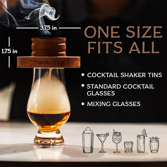 SmokeTop Cocktail Smoker Kit and Torch with Cherry, Hickory, Maple, and Oak Wood Chips - Cocktail Smoker Kit & Chips for Old Fashioned Cocktails, Whiskey, & Bourbon - NO Butane Included