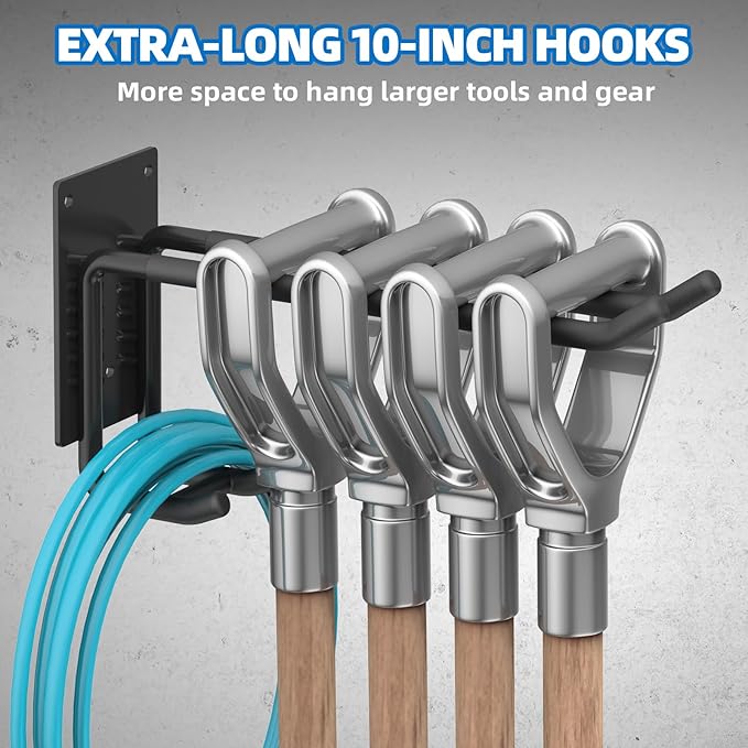 12 Pack Garage Hooks Heavy Duty 10 INCH Double-Layer Steel Shed Wall Mount Workshop Garage Storage Organizer Hooks for Hanging Garden Tool, Hose, Ladder, Chairs, Bikes with Anti-Slip Coating