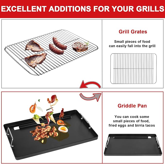 Full-Size Griddle Inserts for Charbroil Classic 280 2 Burner Gas Grills 463672817 463672817-P2 463613717 463647018, Flat Top Grill Griddle for Charbroil American Gourmet 463672717 465635821 465636021
