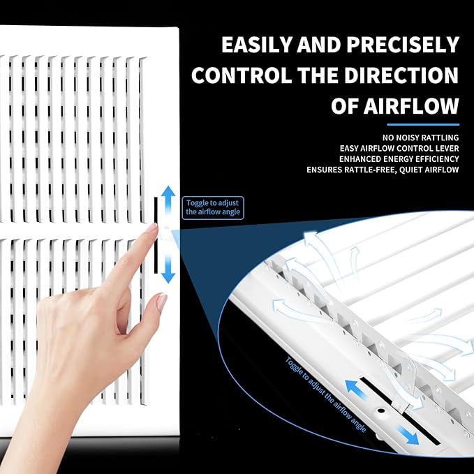 18x10 Vent Register [Duct Opening], Vent Covers for Home Ceiling, Two-Way Ventilation Register, Adjustable Solid Steel Wall Register Vent Cover (18"W x10"H [Duct Opening])