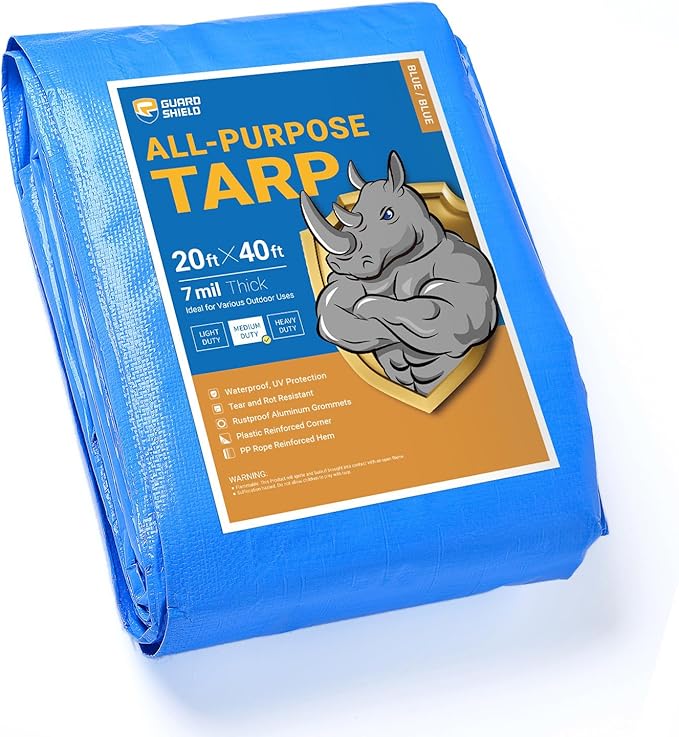 GUARD SHIELD Blue Tarp Waterproof 20x40 Feet Medium Duty All Purpose Poly Tarps Cover 7mil