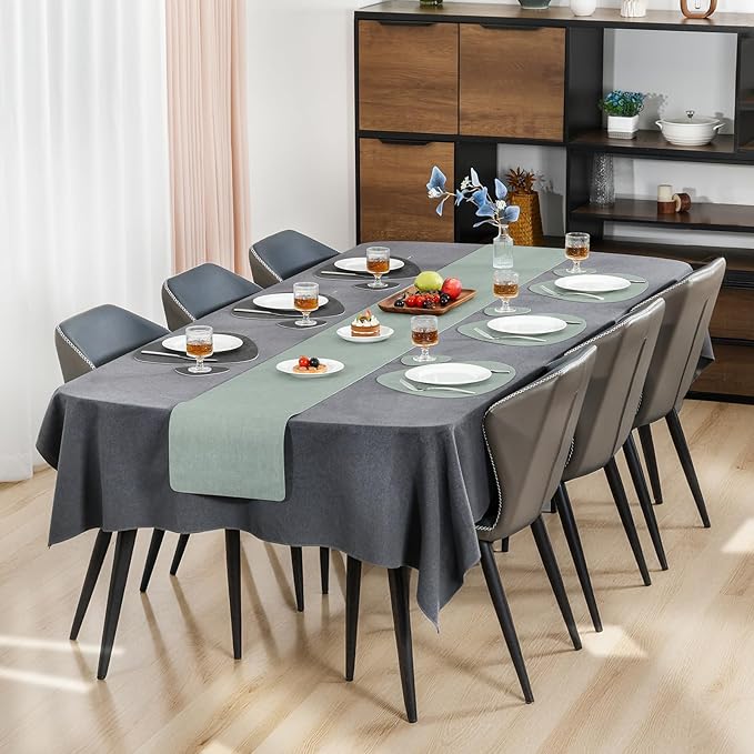 Placemats and Coasters, Washable Reversible Placemats Round Faux Leather Wipeable Place Mats Non Slip Heat Resistant Indoor Outdoor Table Mats (Set of 6, Gray Sage Green)
