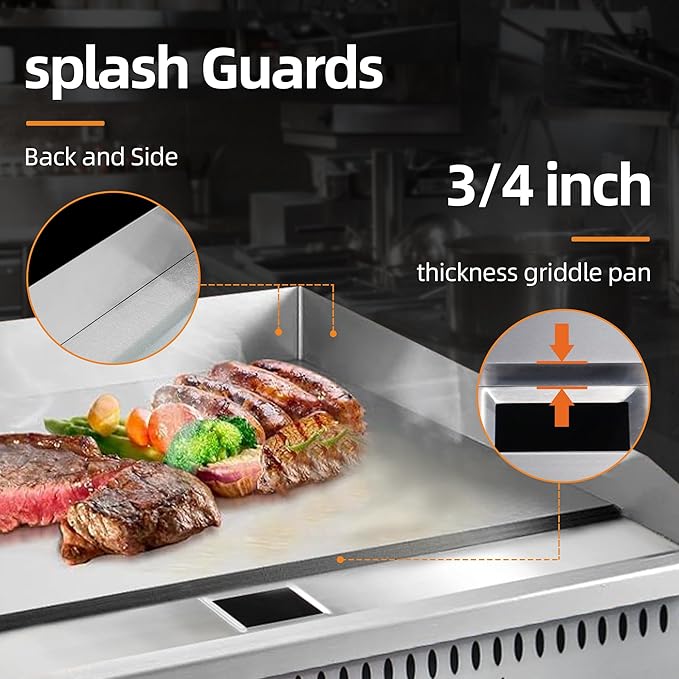 12" Commercial Countertop Griddle, Single Burners Gas Griddle, 30000 BTU Output, Stainless Steel Flat Top Grill Hot Plate with Natural Gas and Propane Conversion Kit for Restaurant, Food Truck