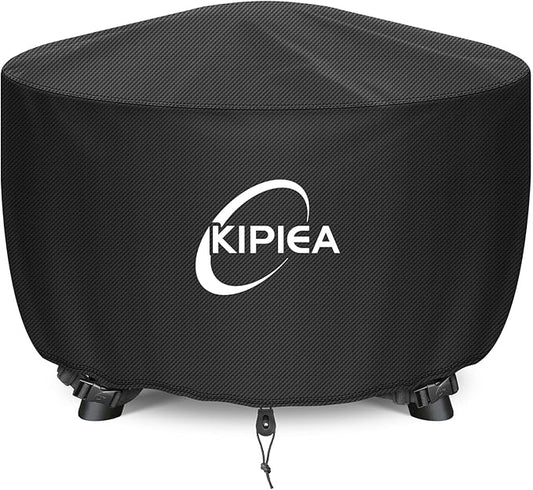 Kipiea Round Fire Pit Cover - Upgraded 600D Strong Tear and UV Resistant, 100% Waterproof Outdoor Firepit Cover Fits 33"-36" Patio Fire Pit (36" Dia X 20" H）