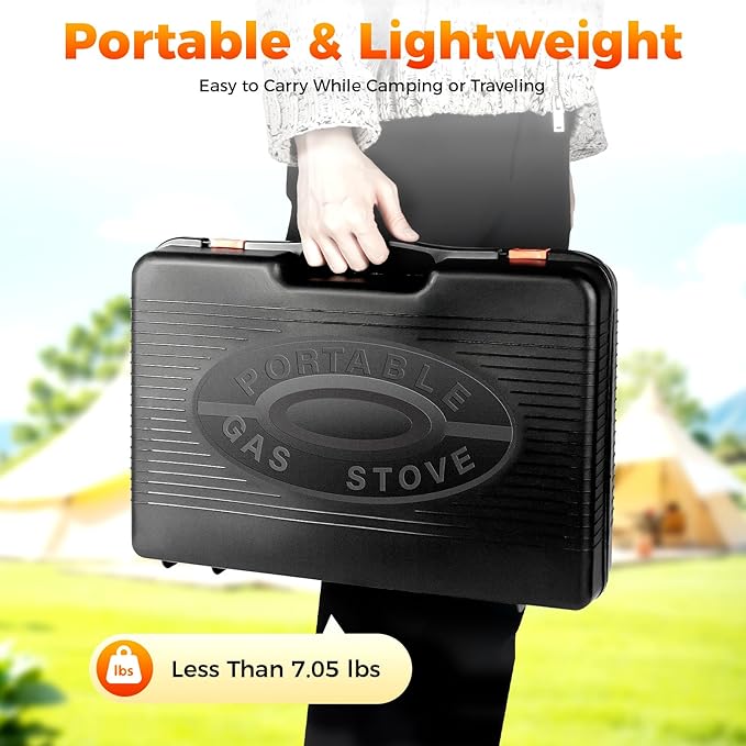 Portable Gas Grill Butane Stove, Portable Camping Grill Gas Stove Free Standing BBQ Grill with Grilling Net & Carry Case Dual Fuel Tabletop Outdoor BBQ Stoves for Camping Traveling Cooking