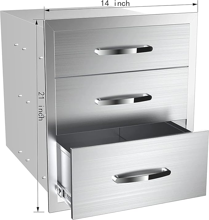 Outdoor Kitchen Drawers, Flush Mount Triple Access BBQ Drawers With Stainless Steel Handle, BBQ Island For BBQ Island Patio Grill Station,Three Drawers